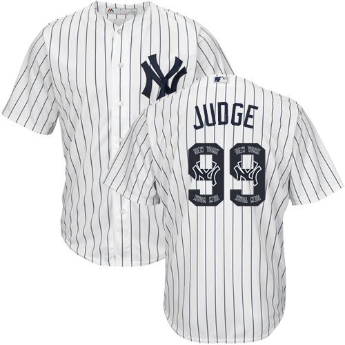Yankees #99 Aaron Judge White Strip Team Logo Fashion Stitched MLB Jersey - Click Image to Close